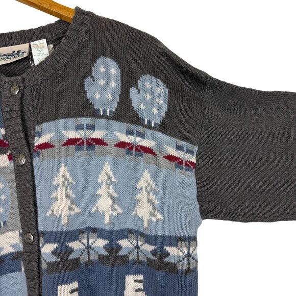 Northern Reflections Knit Cardigan Sweater XL Fair Isle Nordic Polar Bear Skater - Picture 5 of 12